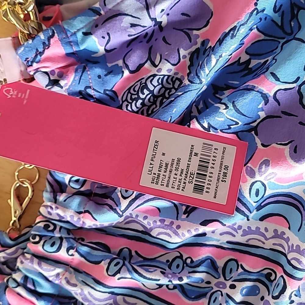 Lilly Pulitzer Bingham Midi Dress Soleil Pink Palm Parade Engineered - Picture 8 of 13